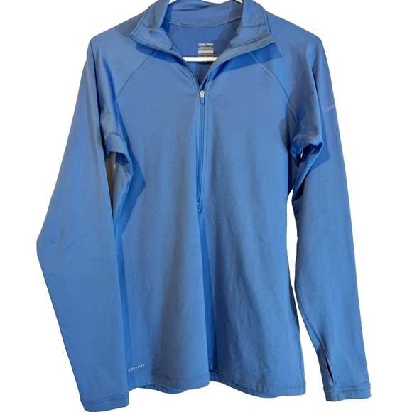 Nike Dri-Fit Pro 3/4 Zip Long Sleeve Blue Pullover Shirt - Picture 1 of 5